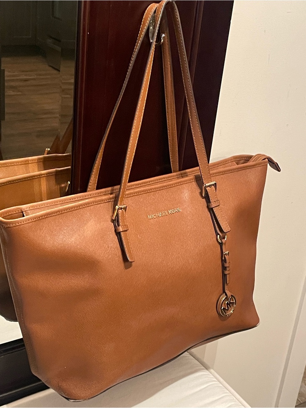 Michael Kors Cognac Saffiano Large Leather Tote with MK Charm
